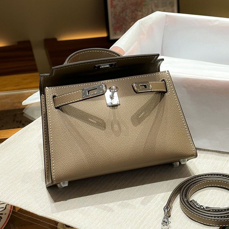 Hermes Mini Kelly II Bag Epsom Leather Palladium Hardware In Khaki