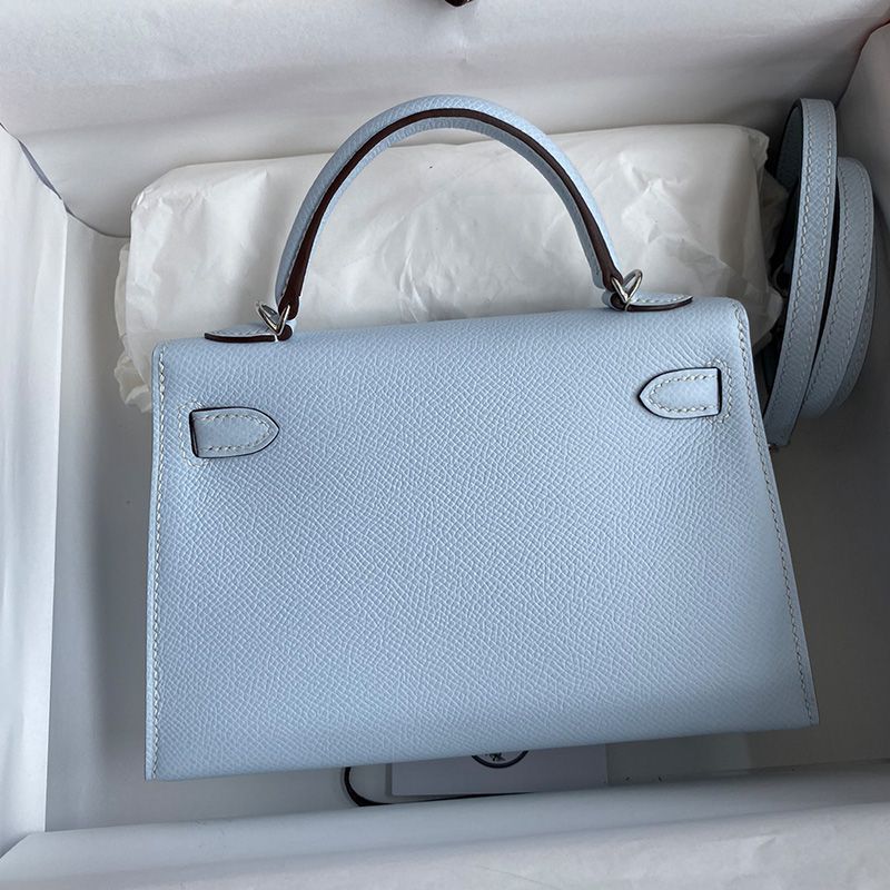 Hermes Mini Kelly II Bag Epsom Leather Palladium Hardware In Light Blue