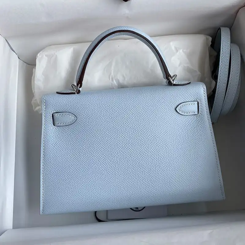 Affordable Hermes Mini Kelly II Bag Epsom Leather Palladium Hardware In Light Blue