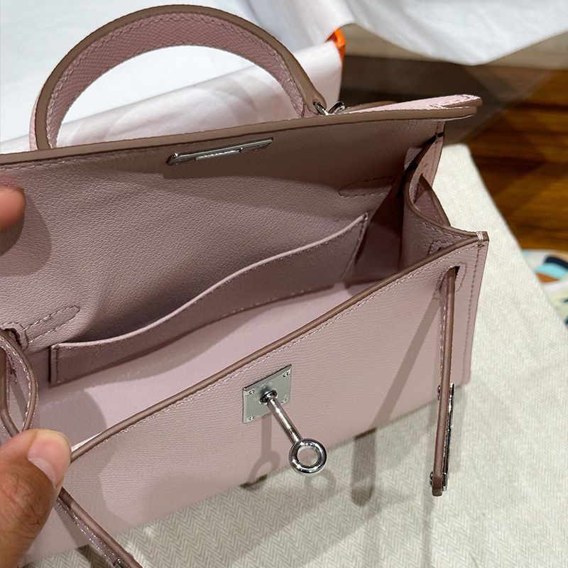 Hermes Mini Kelly II Bag Epsom Leather Palladium Hardware In Light Purple