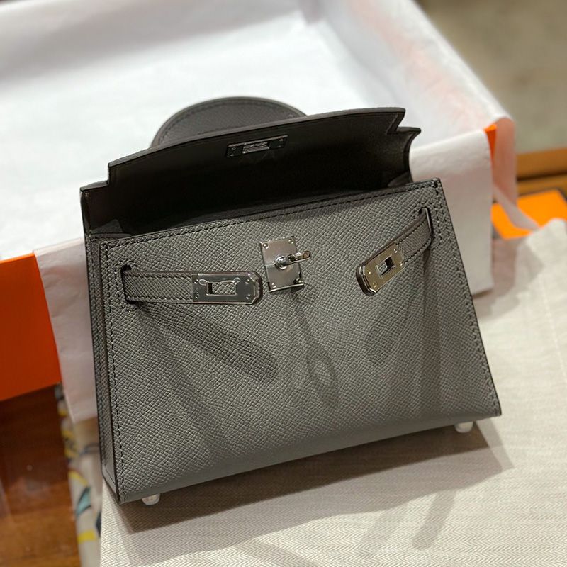 Hermes Mini Kelly II Bag Epsom Leather Palladium Hardware In Marble