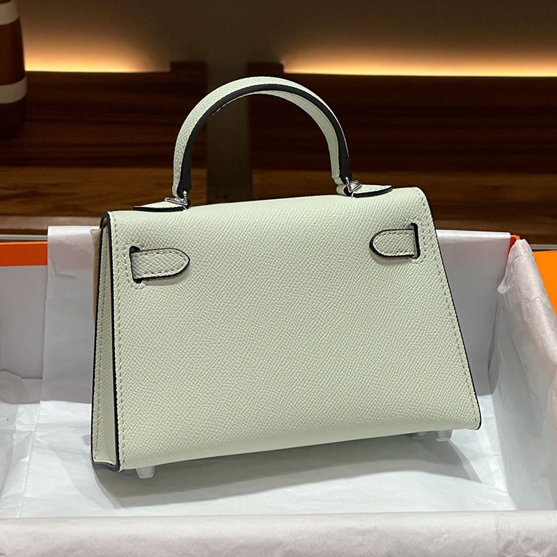 Hermes Mini Kelly II Bag Epsom Leather Palladium Hardware In Mint Green