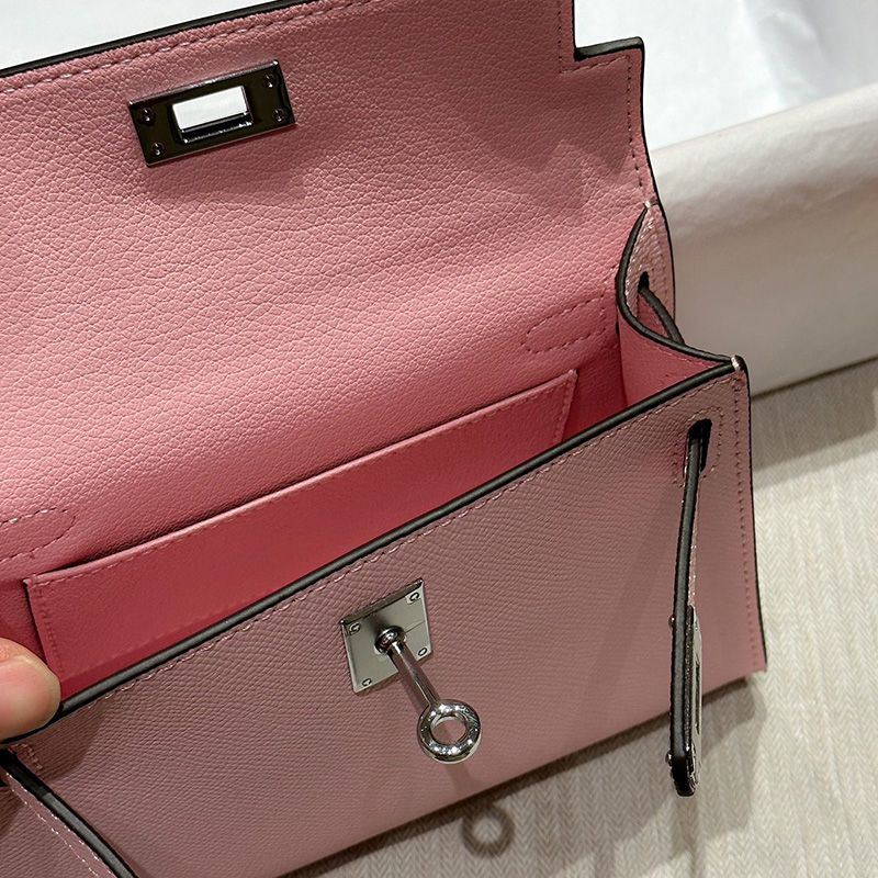 Hermes Mini Kelly II Bag Epsom Leather Palladium Hardware In Pink