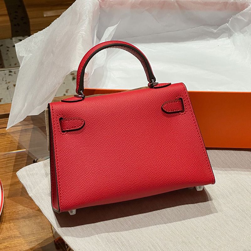 Hermes Mini Kelly II Bag Epsom Leather Palladium Hardware In Red