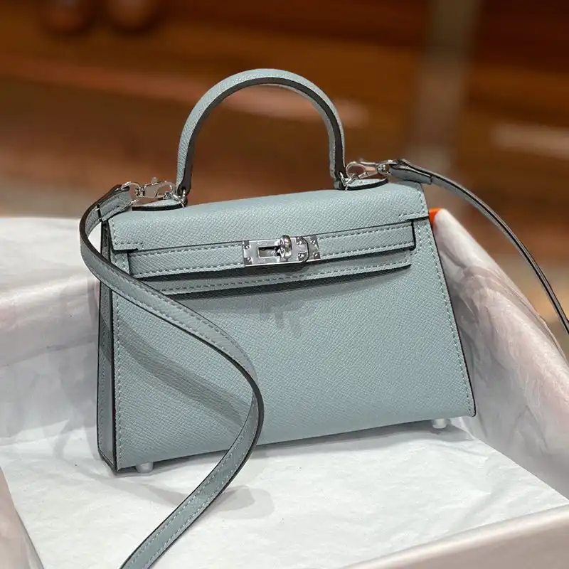 Hermes Mini Kelly II Bag Epsom Leather Palladium Hardware In Sky Blue