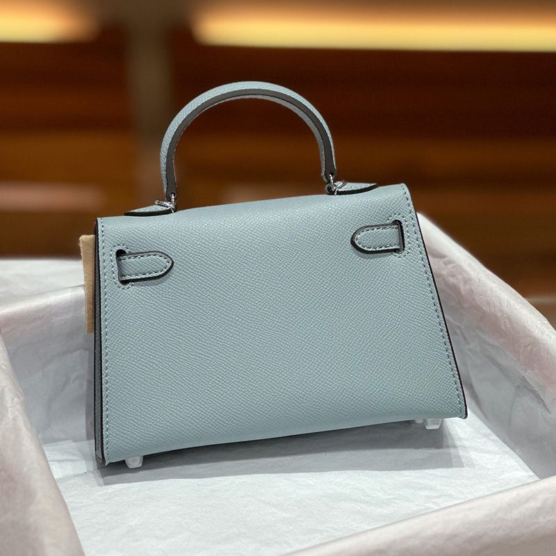 Hermes Mini Kelly II Bag Epsom Leather Palladium Hardware In Sky Blue