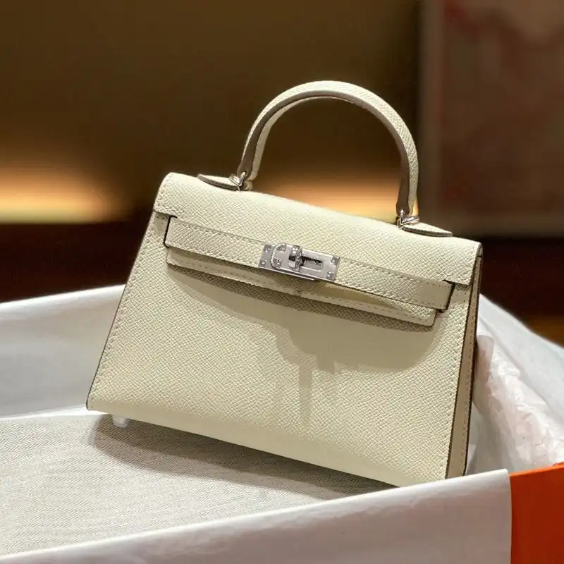 Hermes Mini Kelly II Bag Epsom Leather Palladium Hardware In White