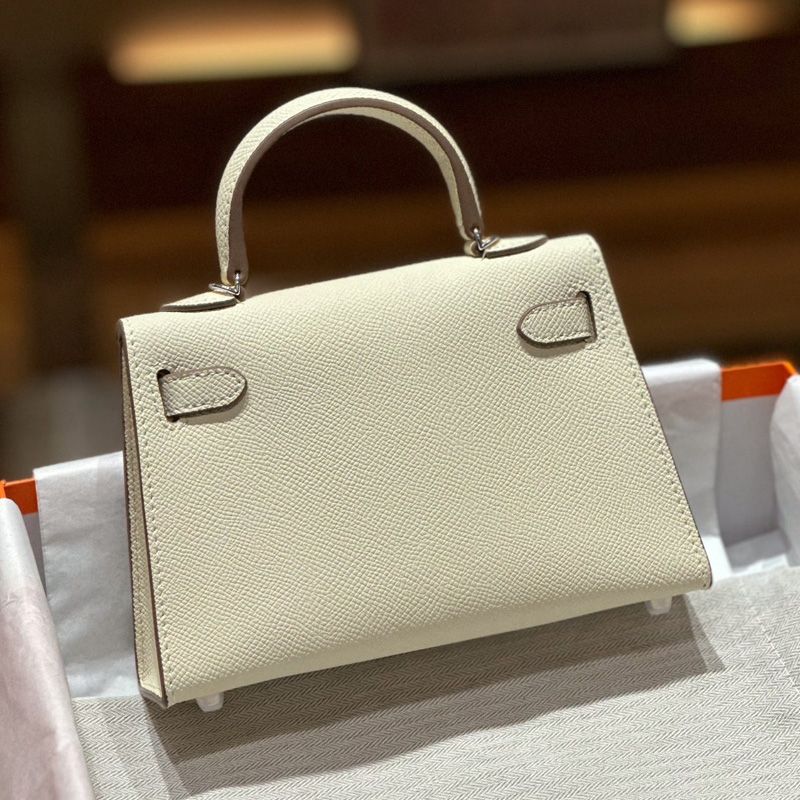 Hermes Mini Kelly II Bag Epsom Leather Palladium Hardware In White