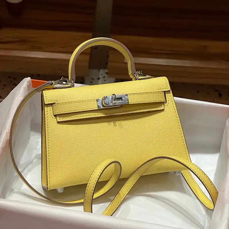 Hermes Mini Kelly II Bag Epsom Leather Palladium Hardware In Yellow