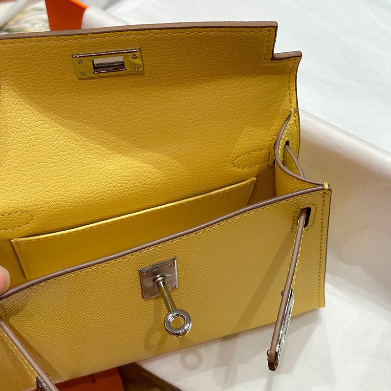 Hermes Mini Kelly II Bag Epsom Leather Palladium Hardware In Yellow