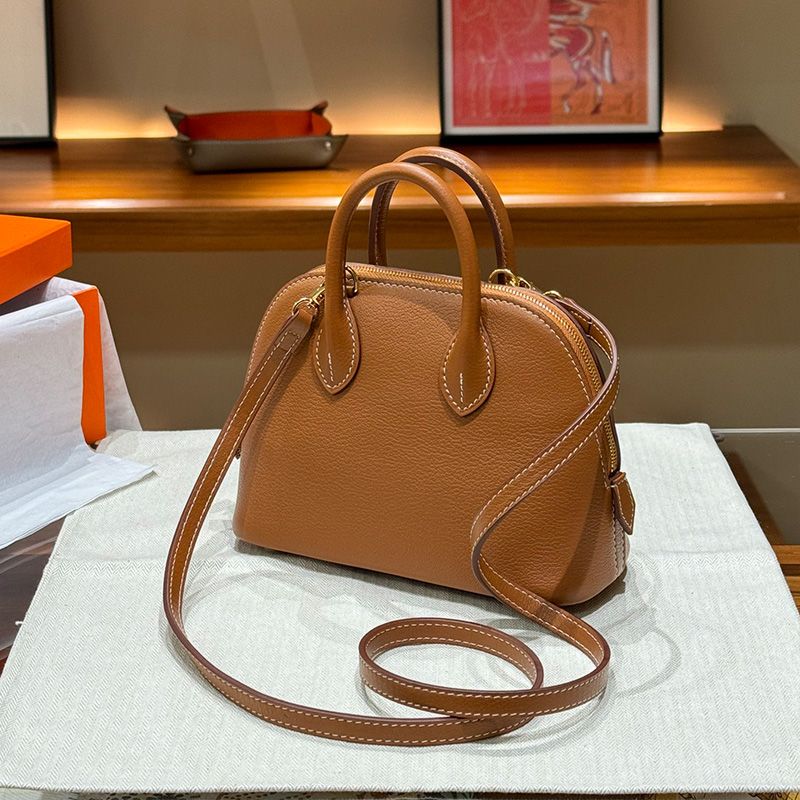 Hermes Mini Bolide Bag Chevre Leather Gold Hardware In Brown