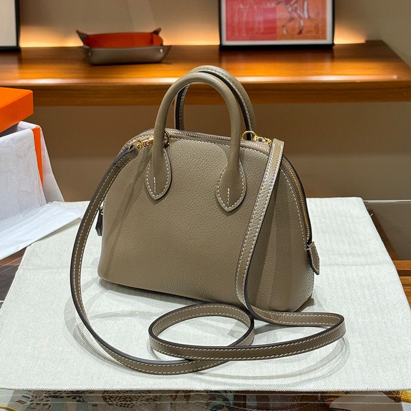 Hermes Mini Bolide Bag Chevre Leather Gold Hardware In Khaki