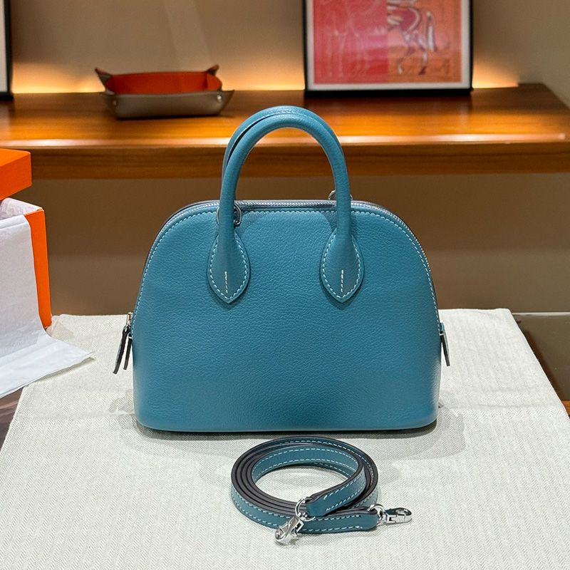 Hermes Mini Bolide Bag Chevre Leather Palladium Hardware In Blue