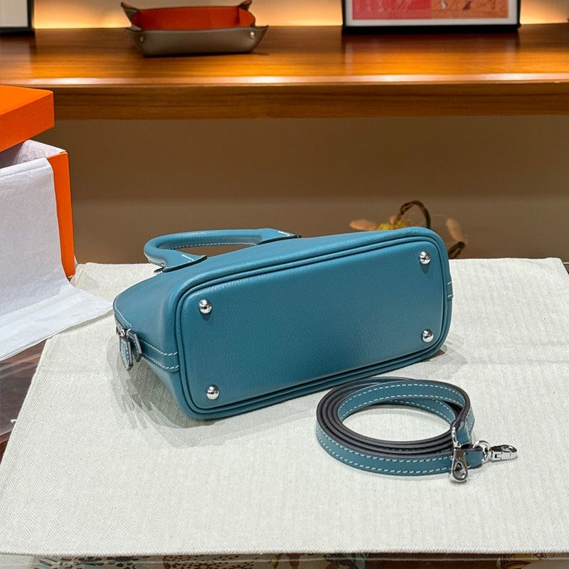 Hermes Mini Bolide Bag Chevre Leather Palladium Hardware In Blue