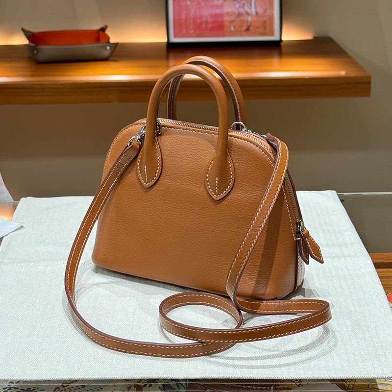 Hermes Mini Bolide Bag Chevre Leather Palladium Hardware In Brown