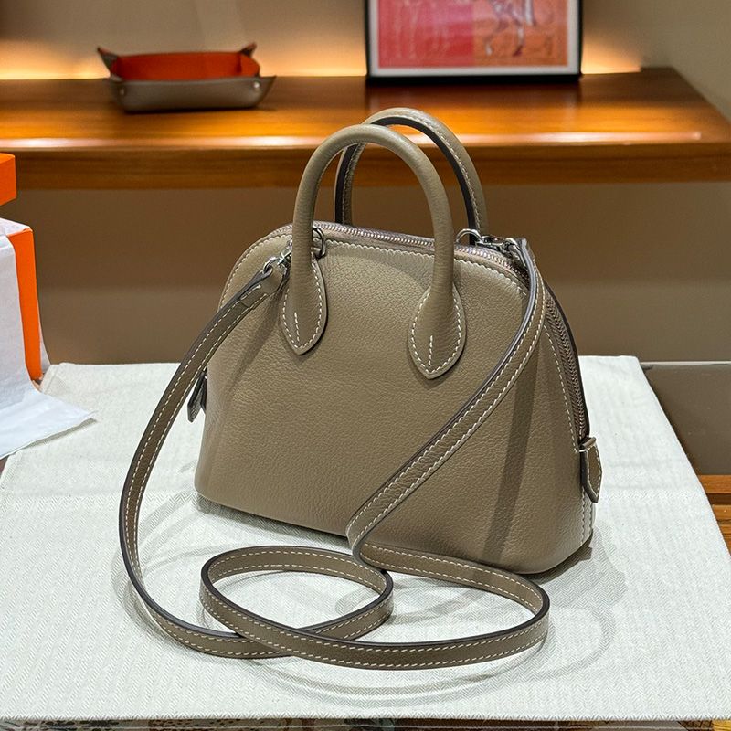 Hermes Mini Bolide Bag Chevre Leather Palladium Hardware In Khaki