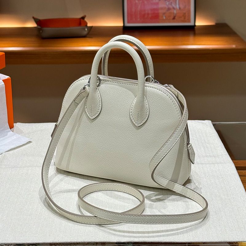 Hermes Mini Bolide Bag Chevre Leather Palladium Hardware In White