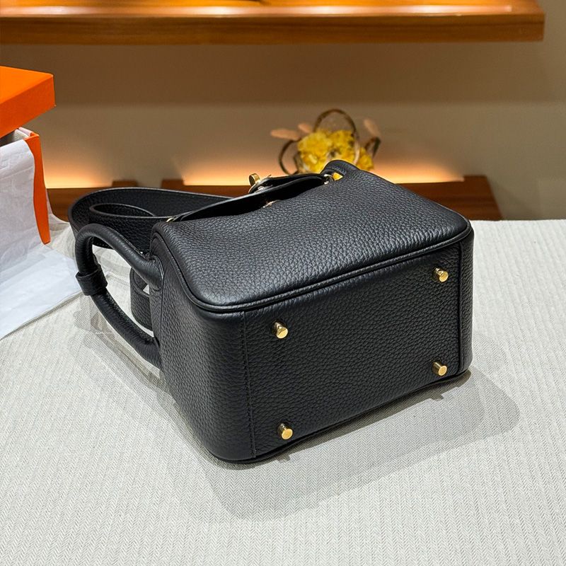 Hermes Mini Lindy Bag Togo Leather Gold Hardware In Black