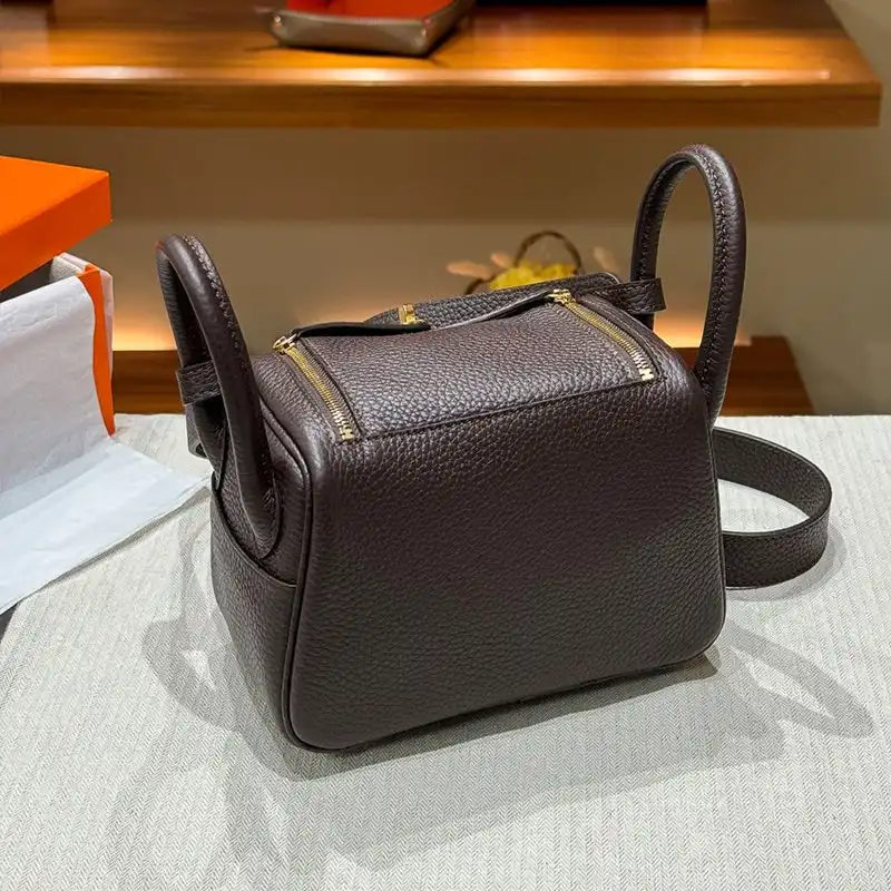 Cheap Hermes Mini Lindy Bag Togo Leather Gold Hardware In Coffee