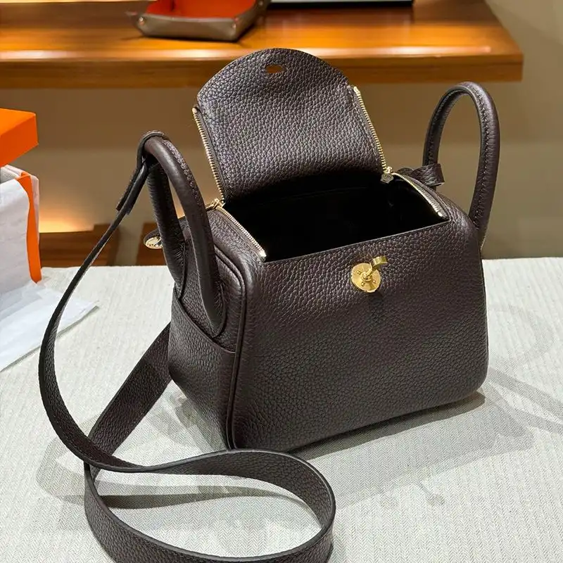 Cheap Hermes Mini Lindy Bag Togo Leather Gold Hardware In Coffee