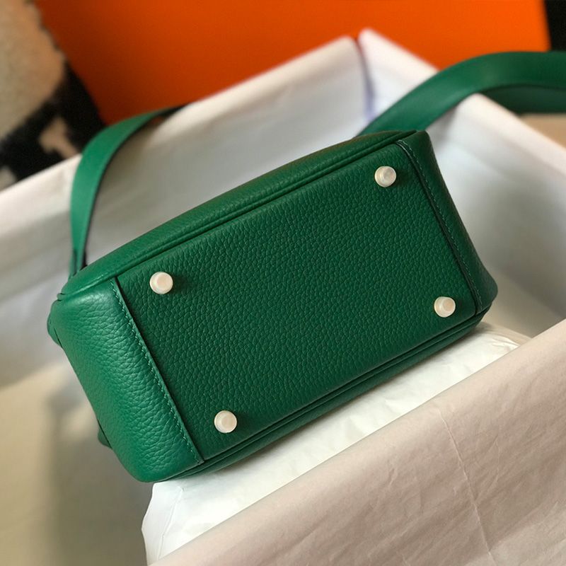 Hermes Mini Lindy Bag Togo Leather Gold Hardware In Green