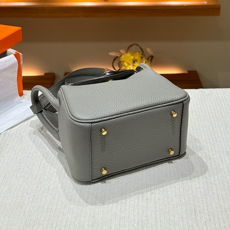 Hermes Mini Lindy Bag Togo Leather Gold Hardware In Marble