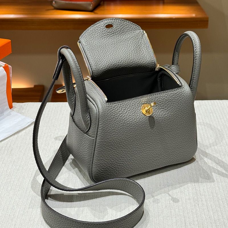 Hermes Mini Lindy Bag Togo Leather Gold Hardware In Marble