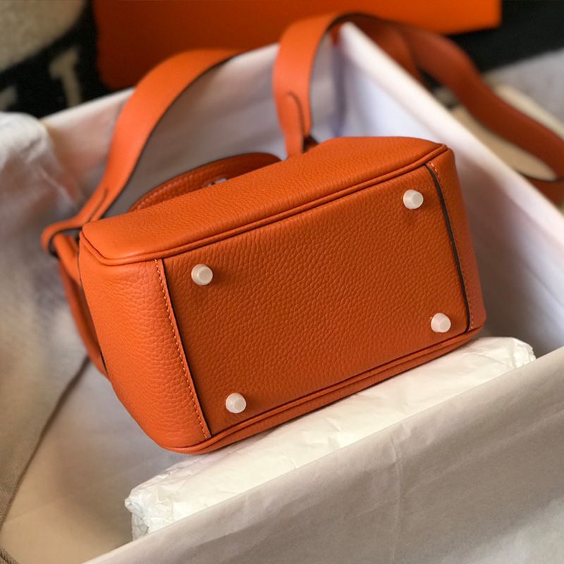 Hermes Mini Lindy Bag Togo Leather Gold Hardware In Orange