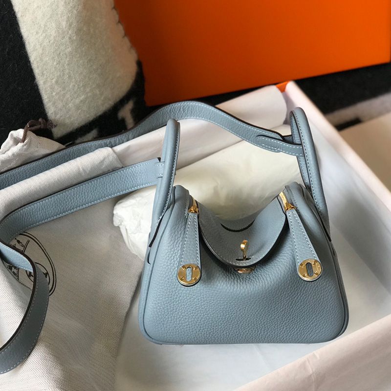 Hermes Mini Lindy Bag Togo Leather Gold Hardware In Sky Blue