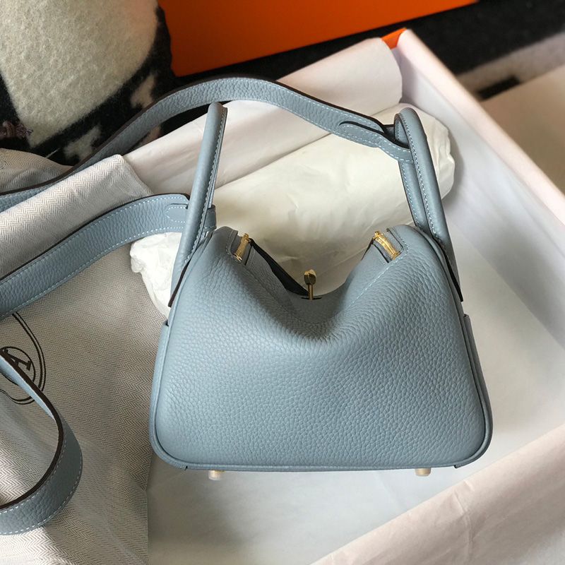 Hermes Mini Lindy Bag Togo Leather Gold Hardware In Sky Blue