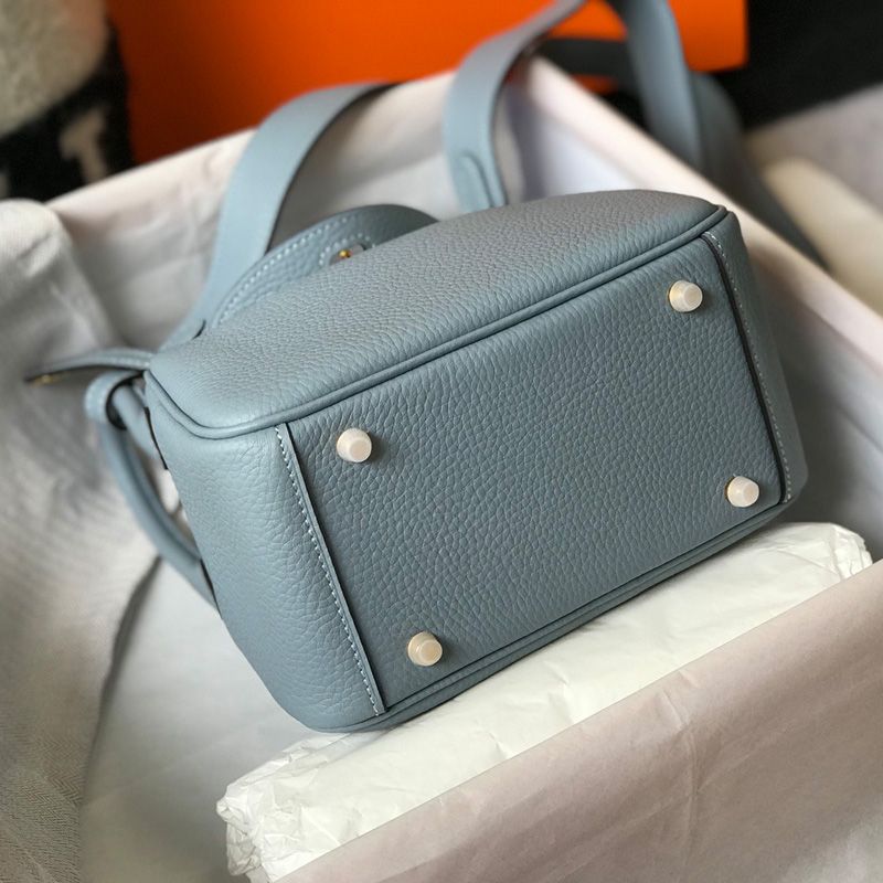 Hermes Mini Lindy Bag Togo Leather Gold Hardware In Sky Blue