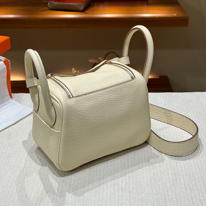 Hermes Mini Lindy Bag Togo Leather Gold Hardware In White