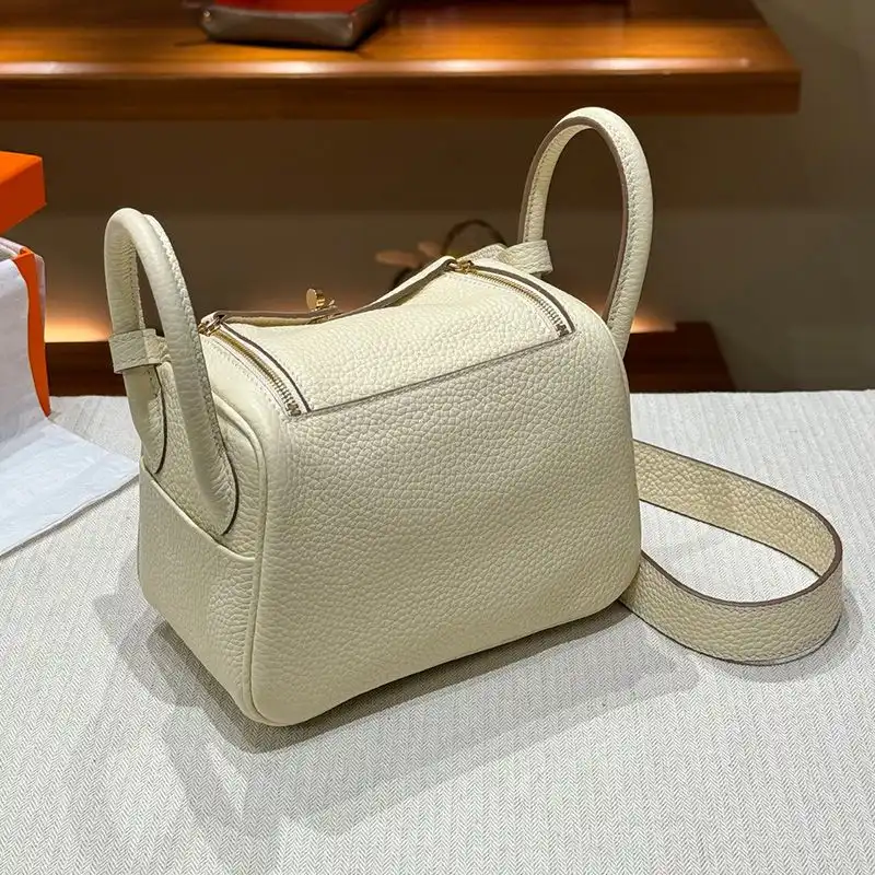 Affordable Hermes Mini Lindy Bag Togo Leather Gold Hardware In White