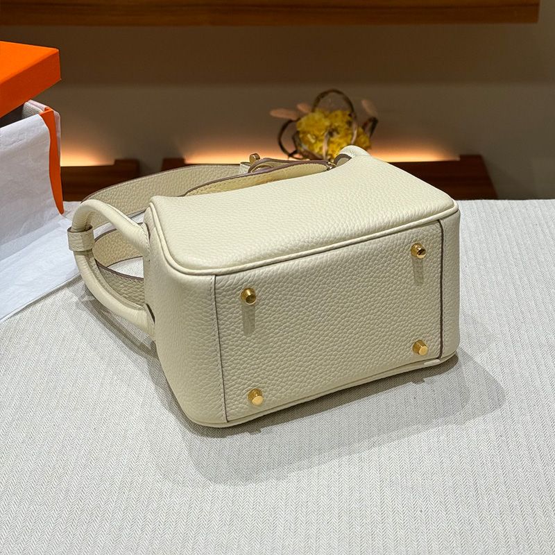 Hermes Mini Lindy Bag Togo Leather Gold Hardware In White