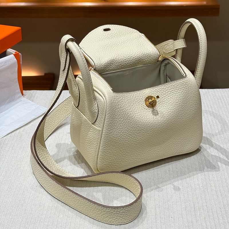 Hermes Mini Lindy Bag Togo Leather Gold Hardware In White