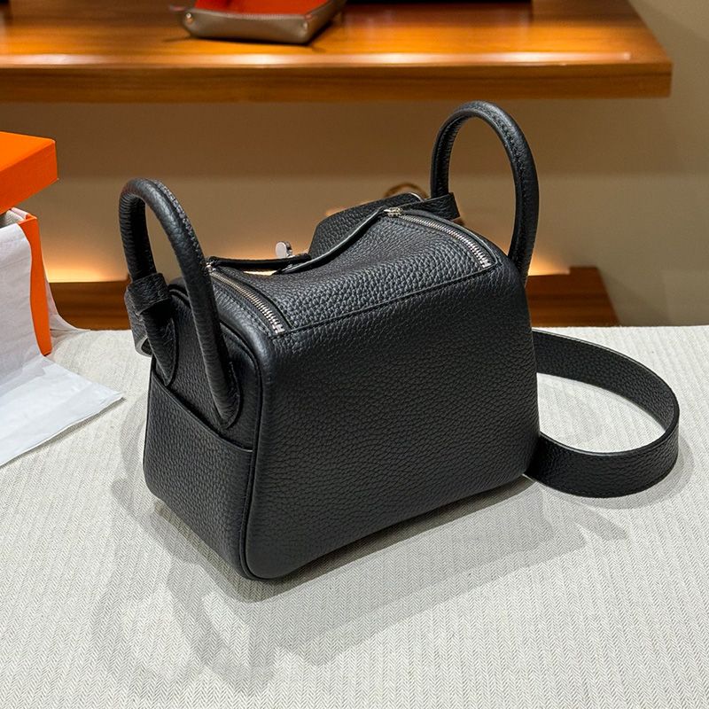 Hermes Mini Lindy Bag Togo Leather Palladium Hardware In Black