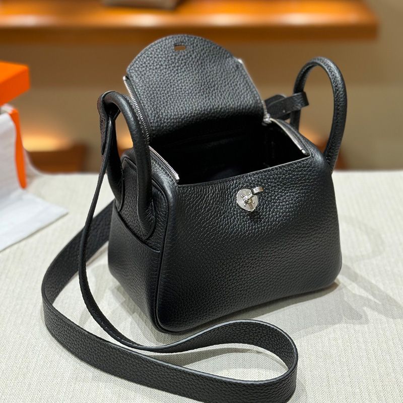 Hermes Mini Lindy Bag Togo Leather Palladium Hardware In Black