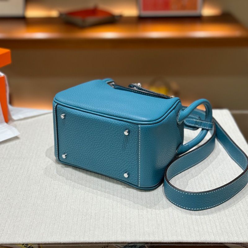 Hermes Mini Lindy Bag Togo Leather Palladium Hardware In Blue