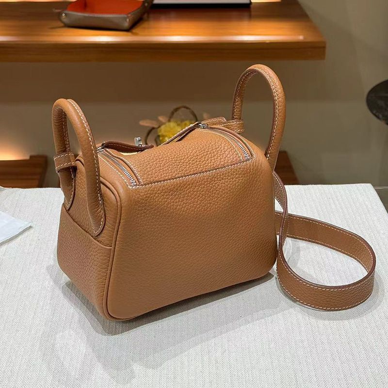 Hermes Mini Lindy Bag Togo Leather Palladium Hardware In Brown