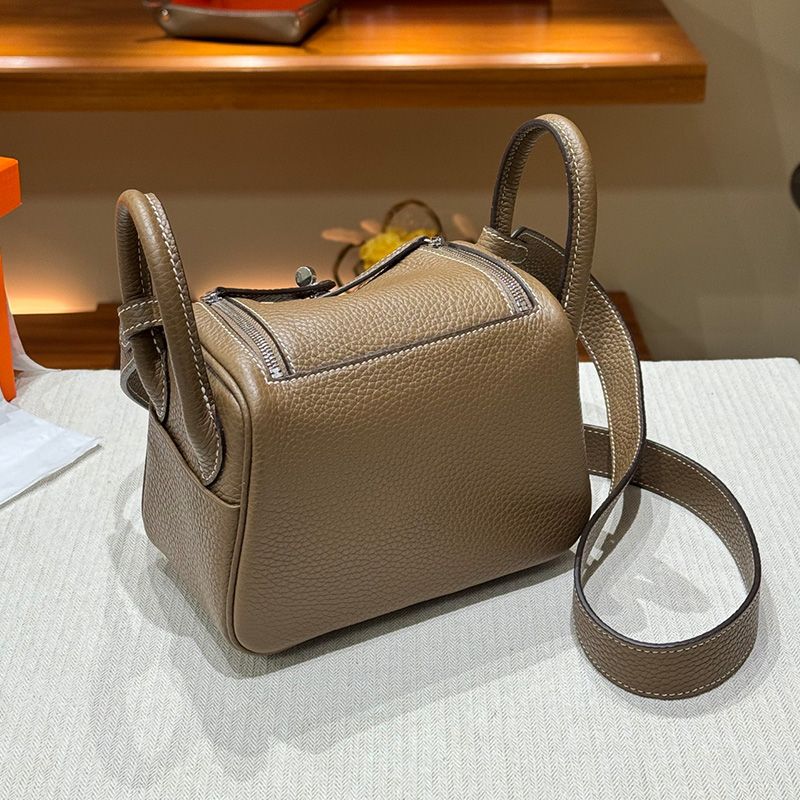 Hermes Mini Lindy Bag Togo Leather Palladium Hardware In Khaki