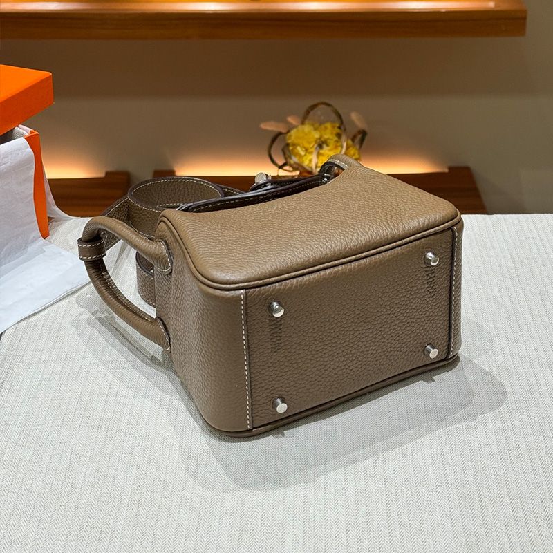 Hermes Mini Lindy Bag Togo Leather Palladium Hardware In Khaki