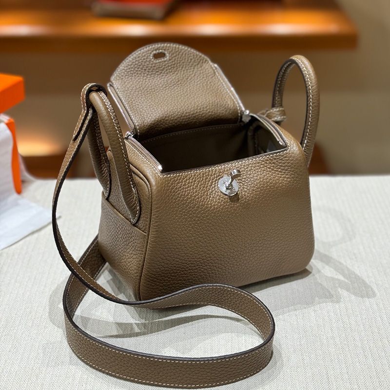 Hermes Mini Lindy Bag Togo Leather Palladium Hardware In Khaki