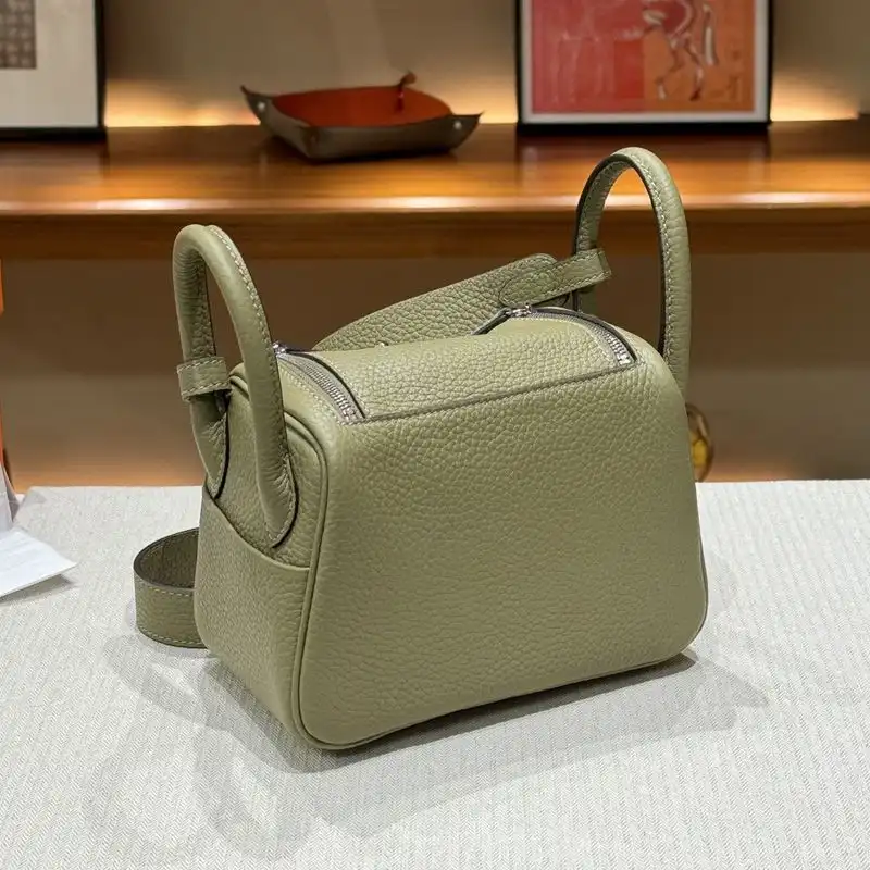 Cheap Hermes Mini Lindy Bag Togo Leather Palladium Hardware In Olive