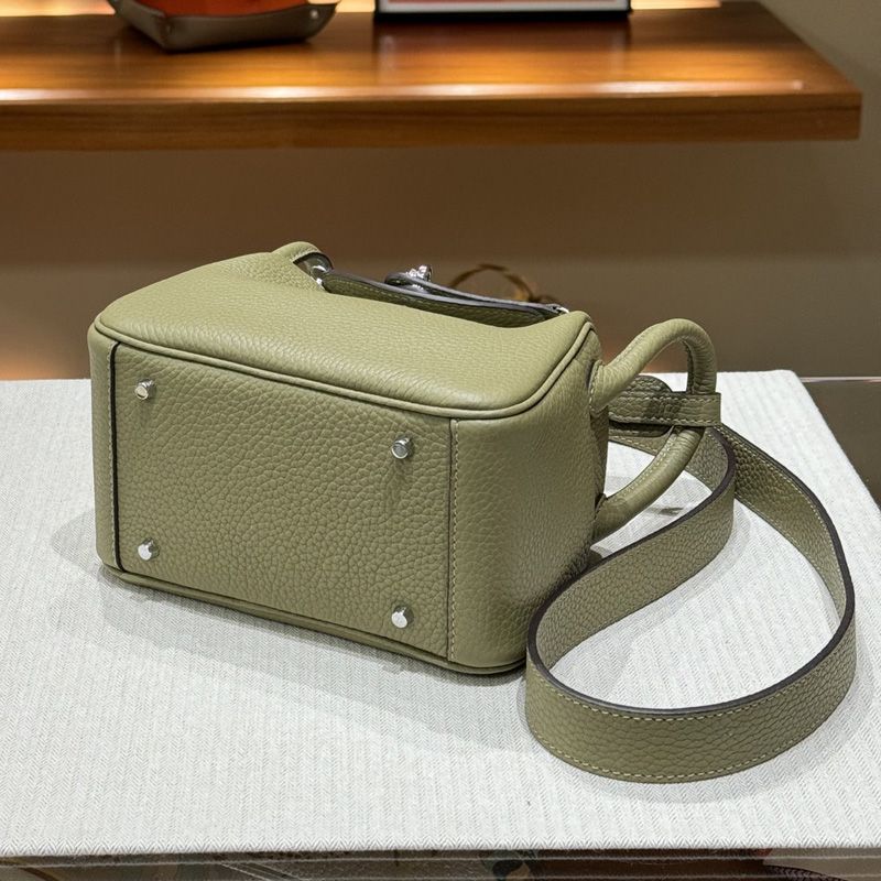 Hermes Mini Lindy Bag Togo Leather Palladium Hardware In Olive