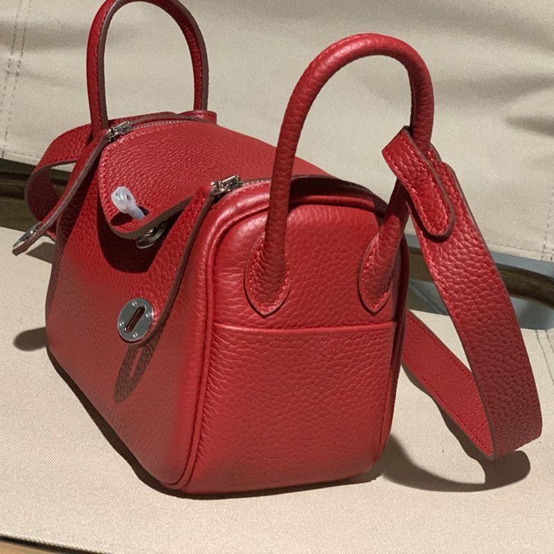 Hermes Mini Lindy Bag Togo Leather Palladium Hardware In Red