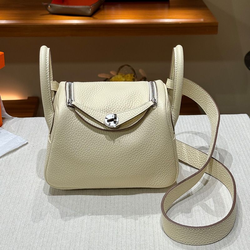 Hermes Mini Lindy Bag Togo Leather Palladium Hardware In White