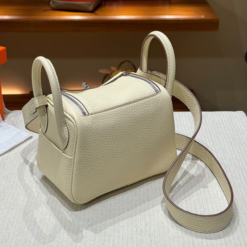 Hermes Mini Lindy Bag Togo Leather Palladium Hardware In White