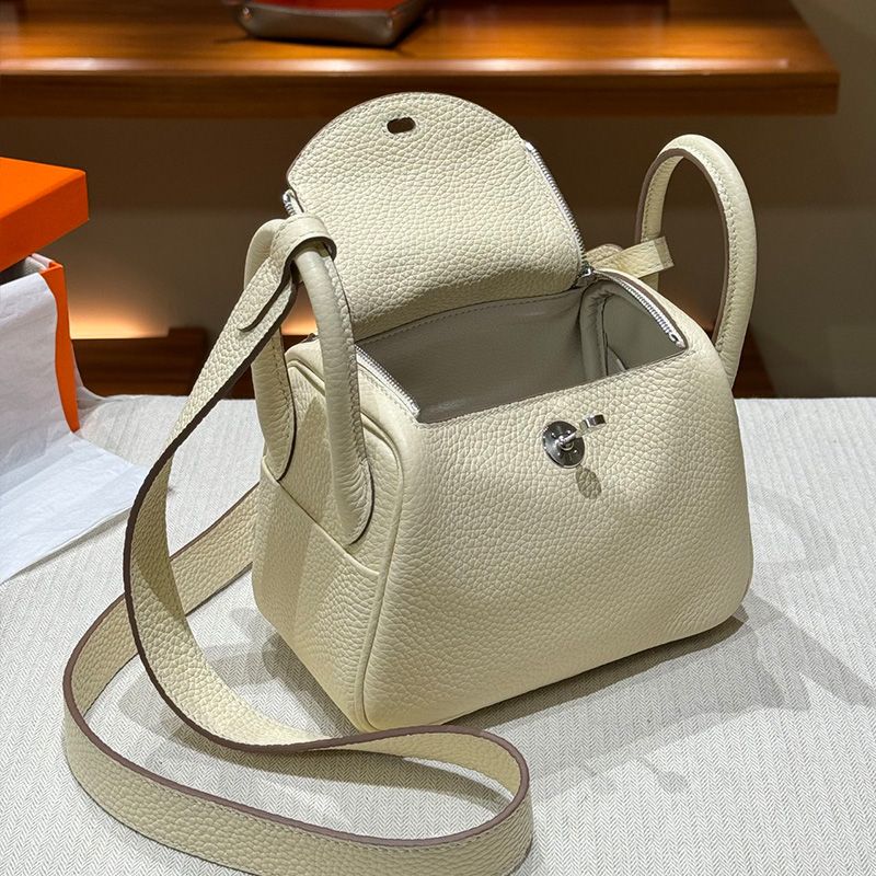 Hermes Mini Lindy Bag Togo Leather Palladium Hardware In White