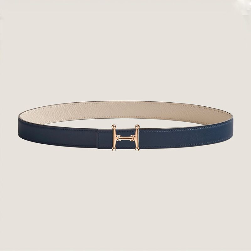 Hermes Mors H 24 Reversible Belt Leather In Blue White