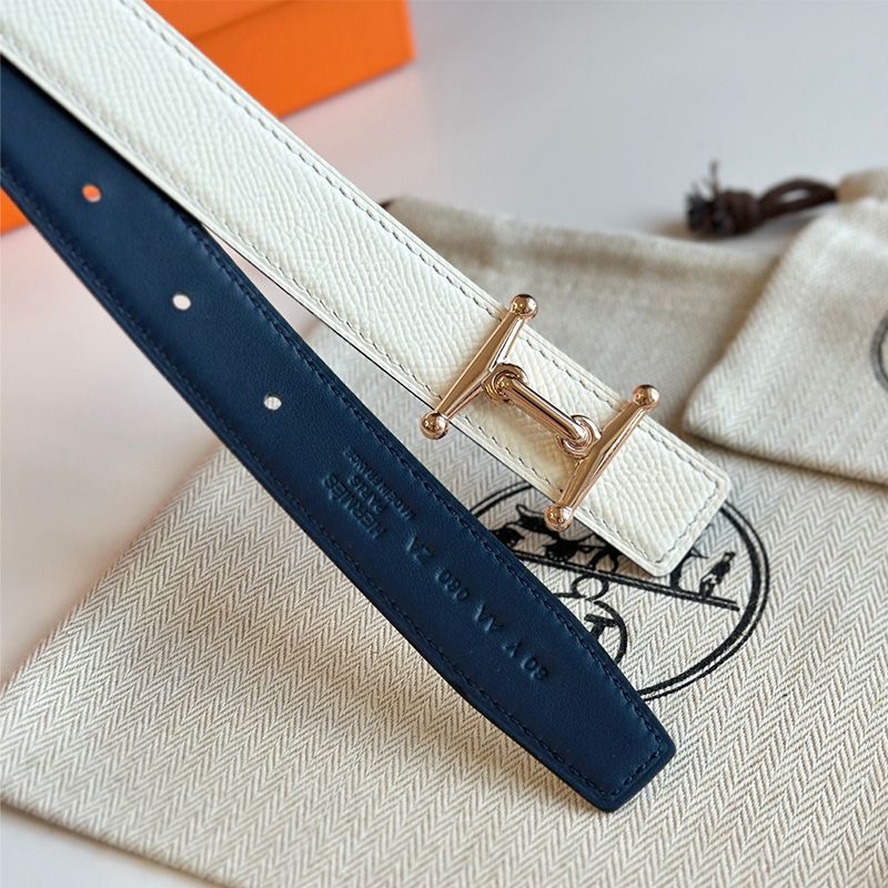 Hermes Mors H 24 Reversible Belt Leather In Blue White